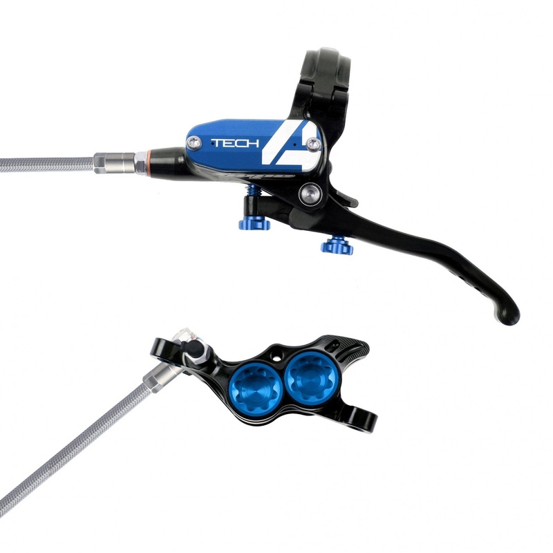 Hope Tech 4 E4 Disc Brake - Braided Hose Black/Blue L/H