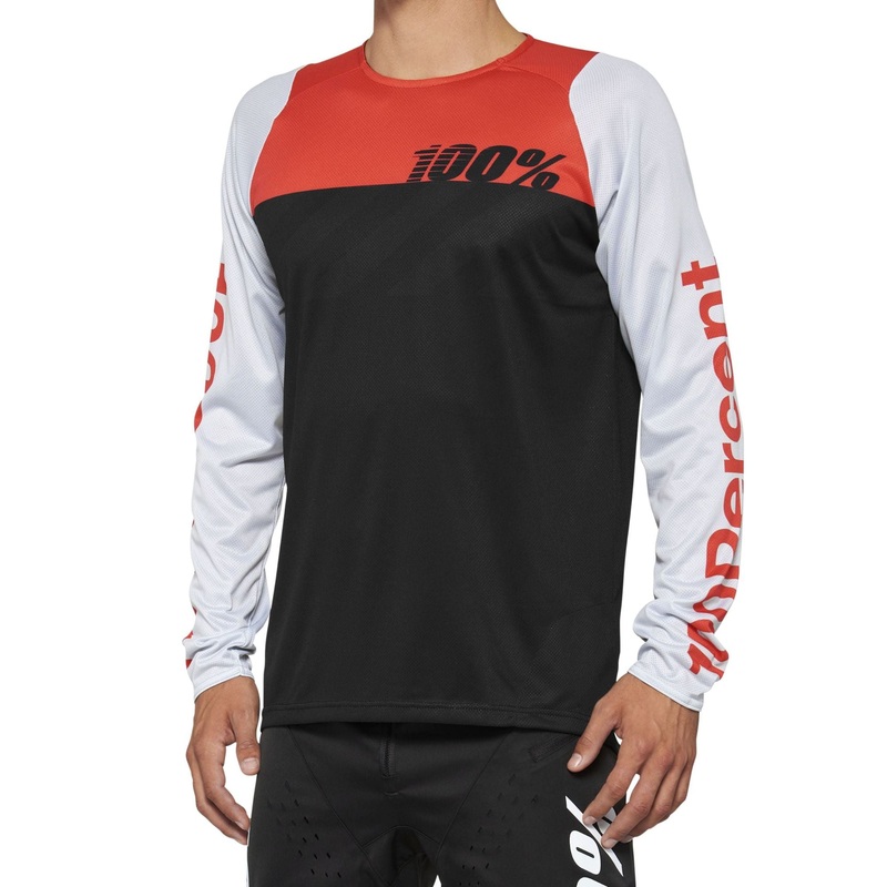 100% R-Core Long Sleeve Jersey Black/Racer Red S