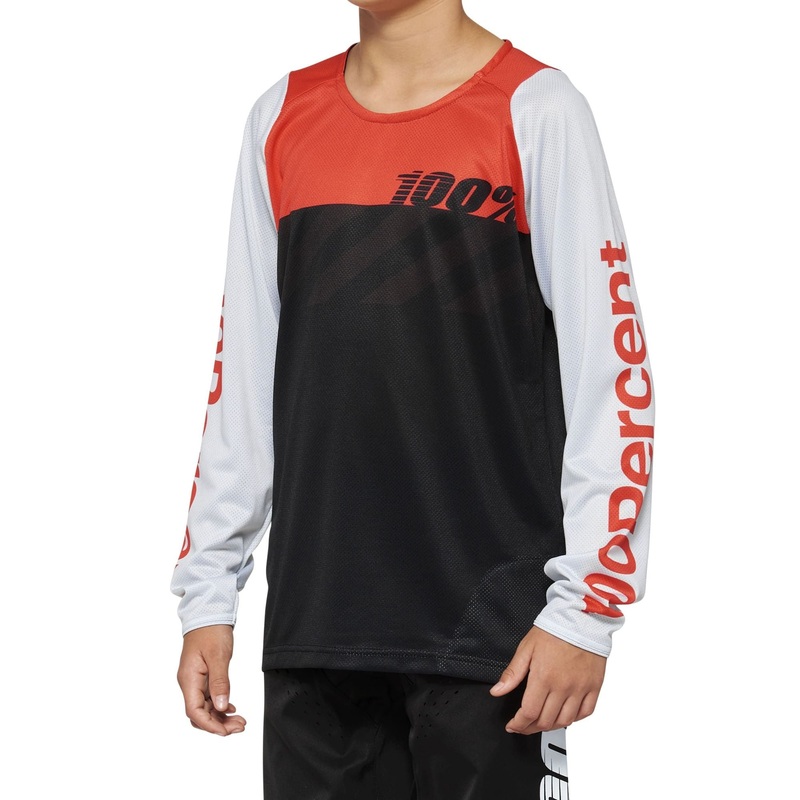 100% R-Core Long Sleeve Youth Jersey Black/Racer Red S