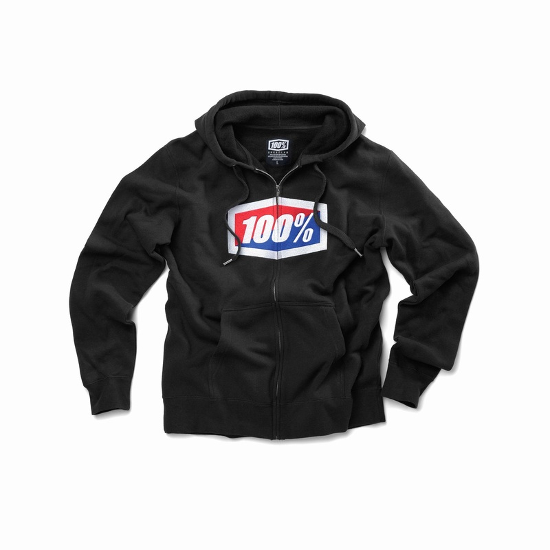100% Official Zip Hooded Fleece Sweatshirt Black S