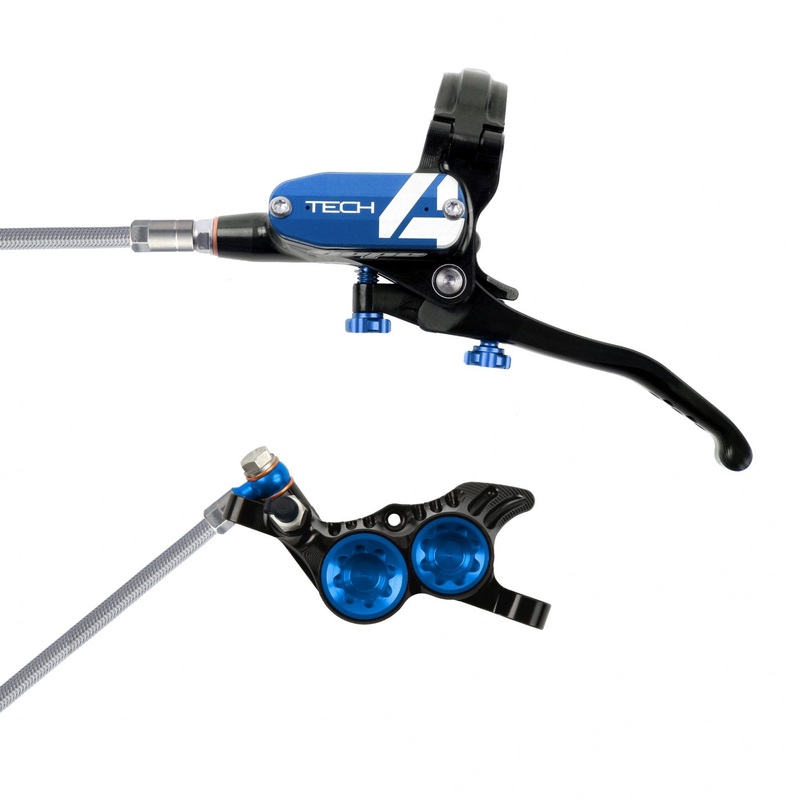 Hope Tech 4 V4 Disc Brake - Braided Hose Black/Blue L/H