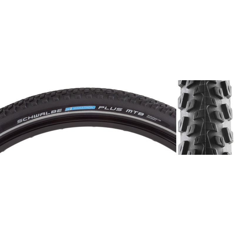 Schwalbe Marathon Plus MTB Tire - 26 x 2.1 Clincher Wire BLK/Reflective Performance Dual SmartGuard E-50