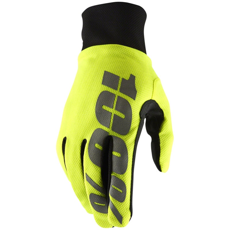 100% Hydromatic Gloves - Neon Yellow Full Finger Mens Medium