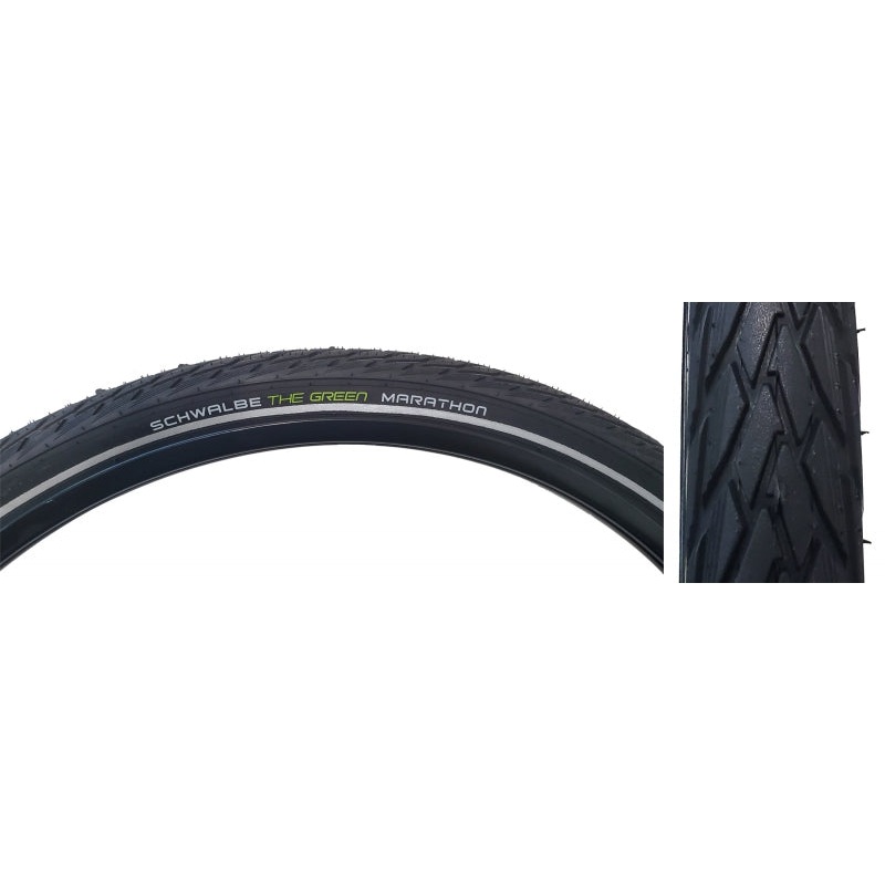 Schwalbe Green Marathon Tire - 27.5 x 1.65 Clincher Wire BLK/Reflective Performance Line GreenGuard TwinSkin Addix