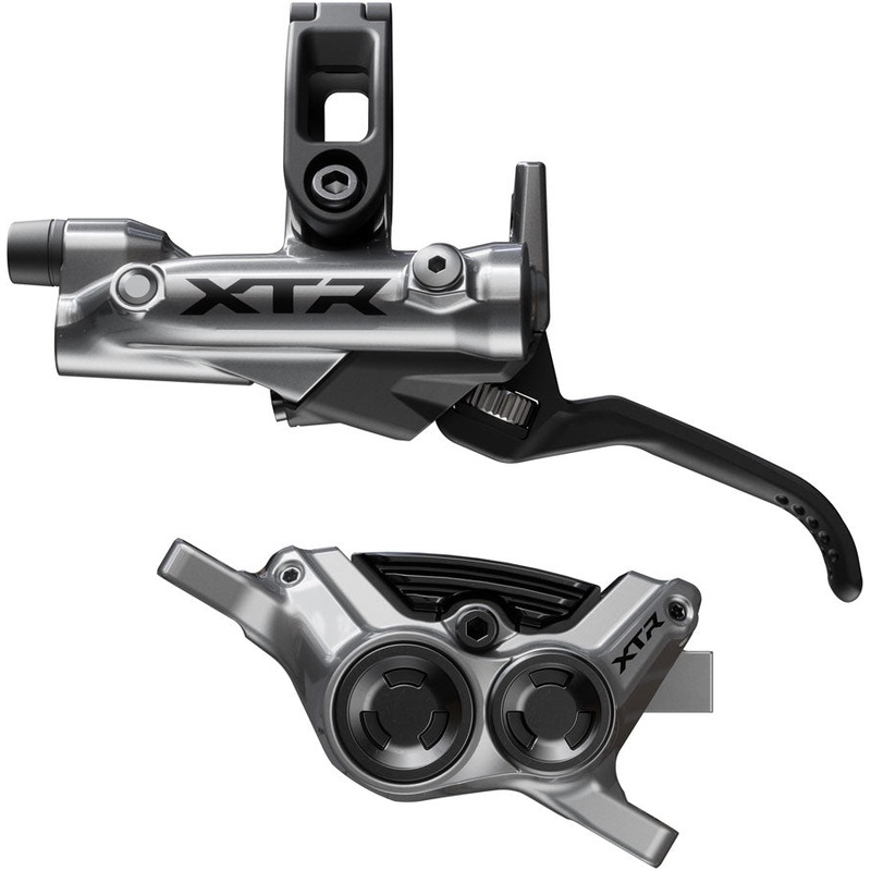 Shimano XTR M9220 Enduro Disc Brake Lever - Left/Front Post Mount 4-Piston Caliper SM-BH90-SBM Hose Finned Metal Pads Gray
