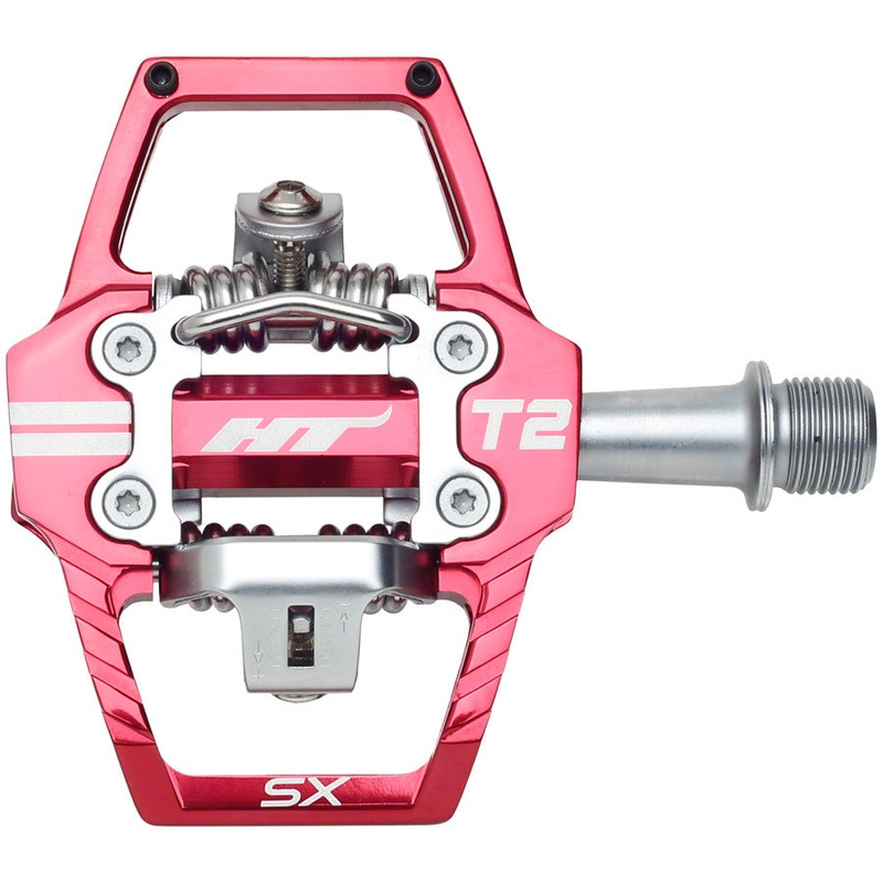 HT Components T2-SX Pedals - Dual Sided Clipless Platform Aluminum 9/16" Red