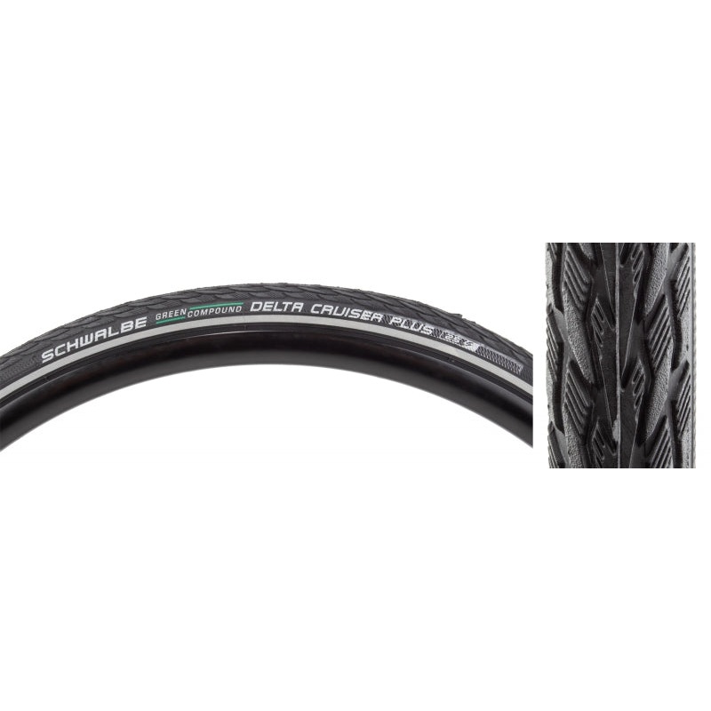 Schwalbe Delta Cruiser Plus Hybrid Tire 700x28C Folding Clincher GreenCompound PunctureGuard 50TPI Black