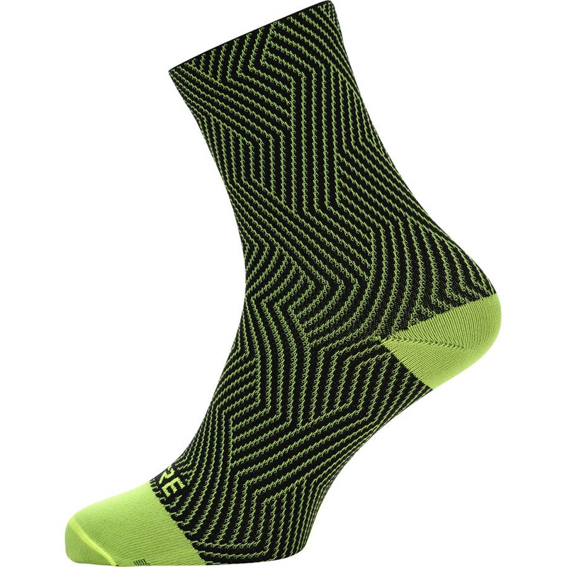 Gorewear C3 Mid Socks - 6.7" Neon Yellow/Black Mens 6-7.5