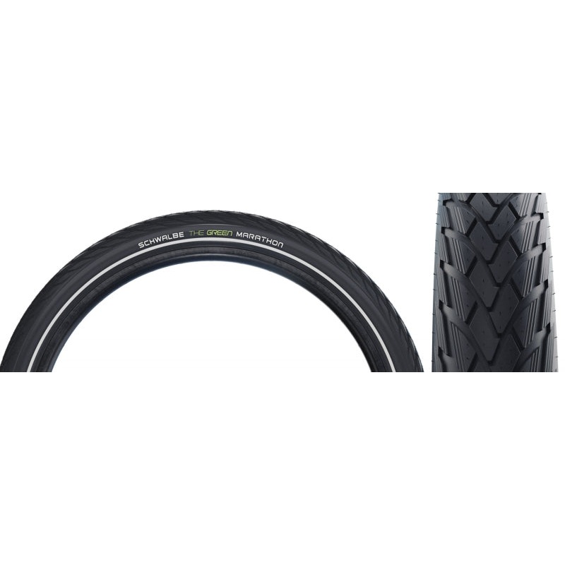 Schwalbe Green Marathon Tire - 26 x 2.00 Clincher Wire BLK/Reflective Performance Line GreenGuard TwinSkin Addix