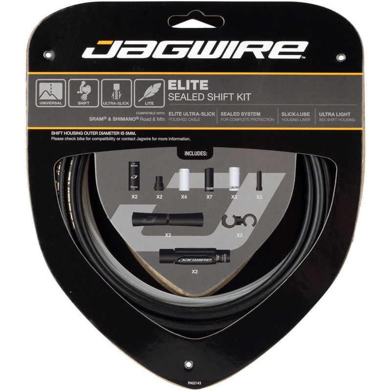 Jagwire Elite Sealed Shift Cable Kit - SRAM/Shimano Ultra-Slick Uncoated Cables BLK
