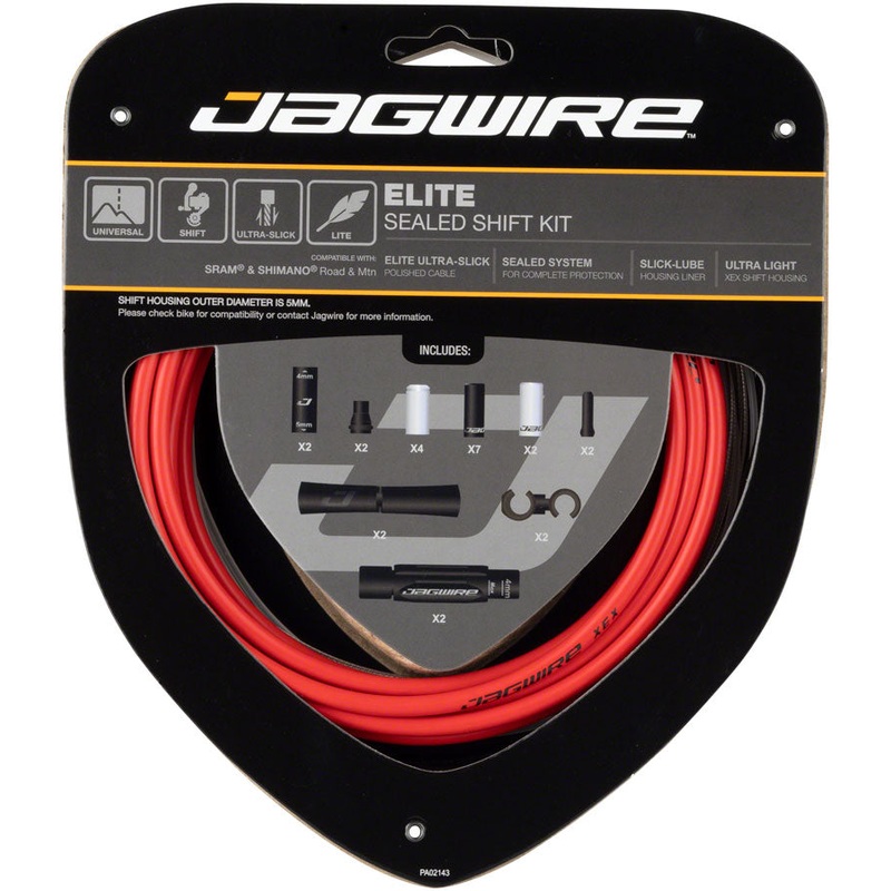 Jagwire Elite Sealed Shift Cable Kit -  SRAM/Shimano Ultra-Slick Uncoated Cables Red