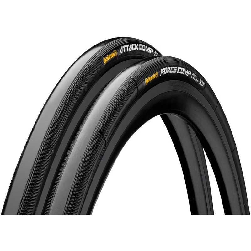 Continental Attack/Force Comp Tire Combo - 700 x 24/22 Tubular Folding BLK BLKChili Vectran Breaker Pair