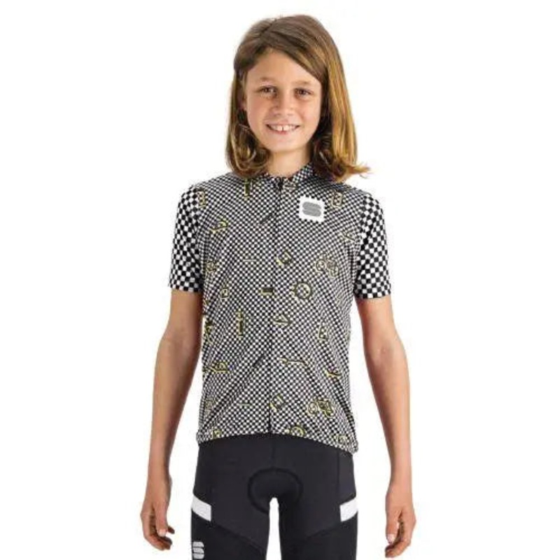 Kids Cycling Jersey | CHECKMATE (Black/White) 10 Yrs