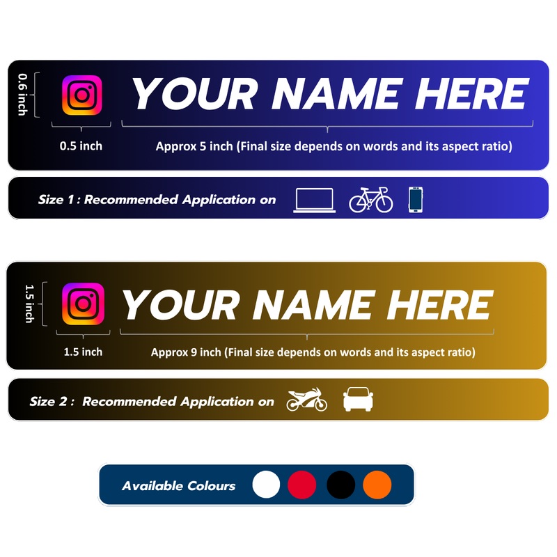 Premium Custom Name Instagram/YouTube ID Sticker Decal (Set of 2) Instagram Size 1 Black