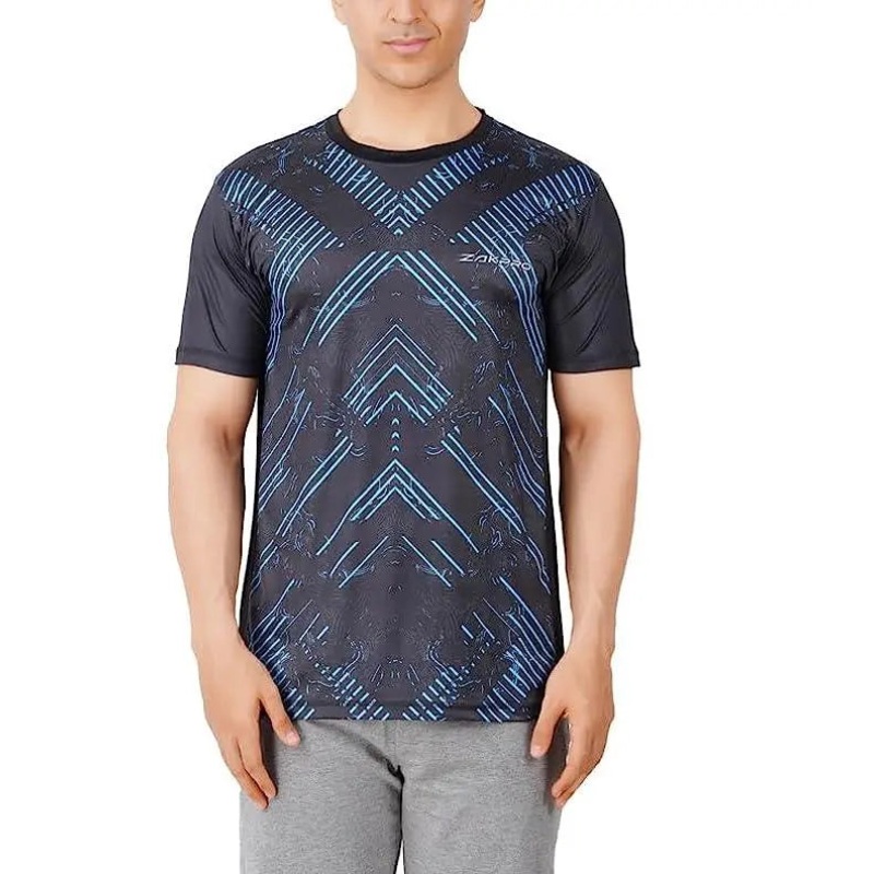ZAKPRO Sports T-shirt for Men | Sports fit | Sports tee for men | Polyester Active Wear | Running | Gym workout wear | Stretchable Fabric - (Cross Blue) XS
