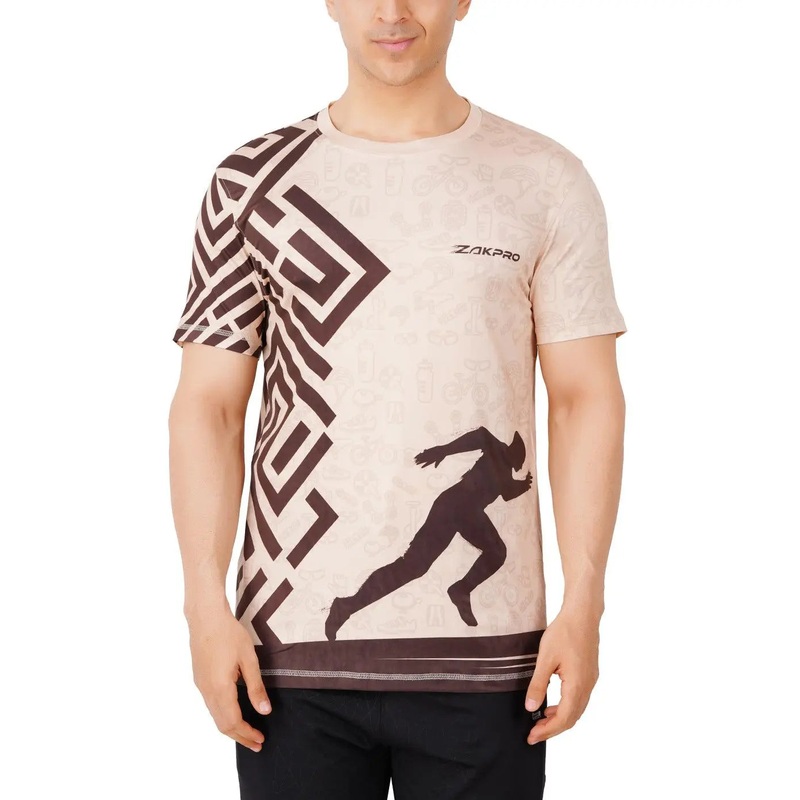 ZAKPRO Sports T-shirt for Men | Sports fit | Sports tee for men | Polyester Active Wear | Running | Gym workout wear | Stretchable Fabric - (Maze Run) XS
