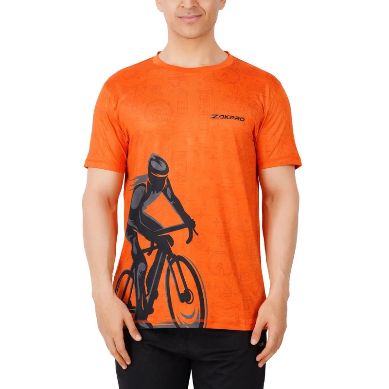 ZAKPRO Sports T-shirt for Men | Sports fit | Sports tee for men | Polyester Active Wear | Running | Gym workout wear | Stretchable Fabric - (Ride-O-Range) XS
