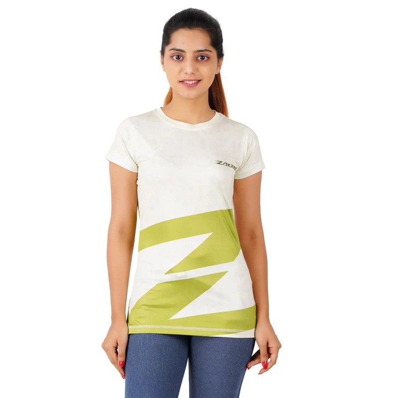 ZAKPRO Sports T-shirt for Women | Sports fit | Sports tee for women | Polyester Active Wear | Running | Gym workout wear | Stretchable Fabric - (Bluish Run) XS