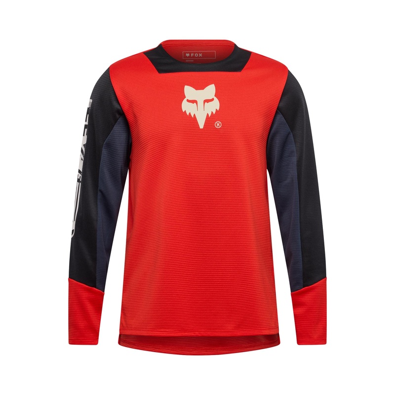 Fox Youth Defend LS Jersey Elevated Fluorescent Red YS