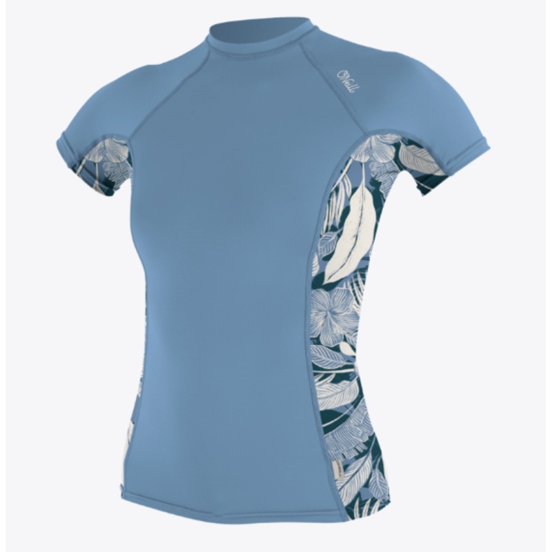 WOMEN'S SIDE PRINT S/S RASH GUARD FDENIM/PALMTROP XS