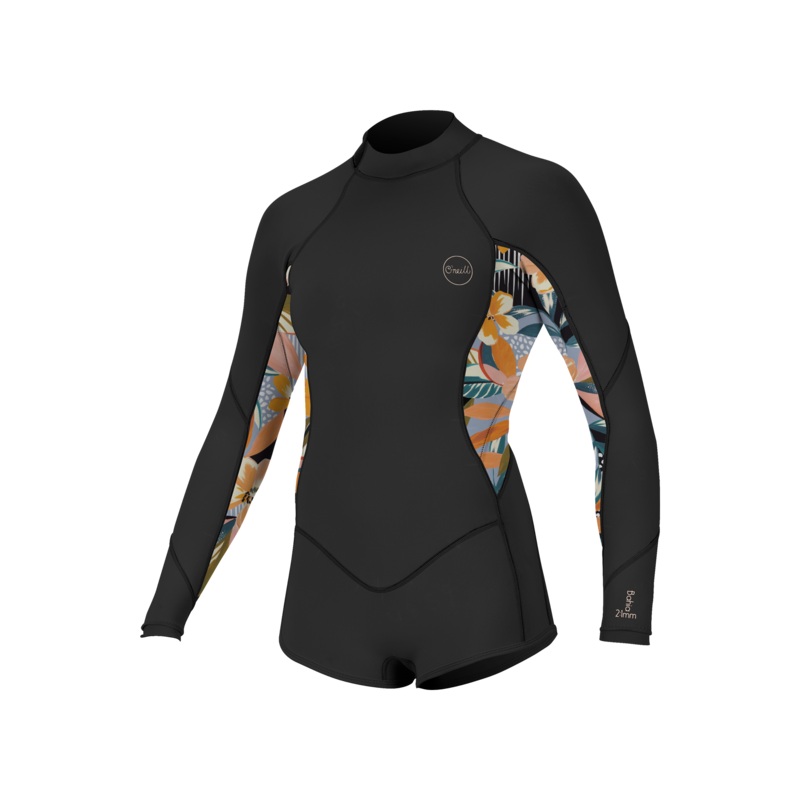 O'Neill Girl's Bahia 2/1mm Back Zip L/S Surf Suit Blk/Demiflor/Demiflor 10