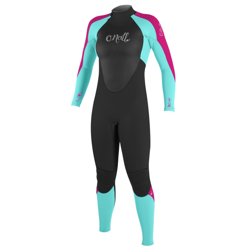 O'Neill Girl's Epic 4/3mm Back Zip Full Blk/Seaglass/Berry 10