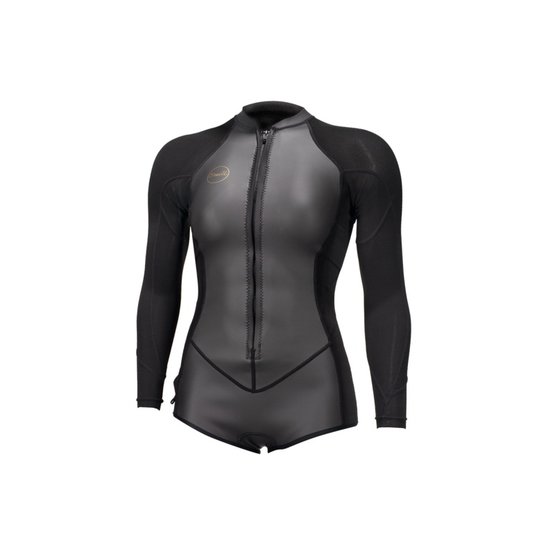 O'Neill Women's Bahia 2/1mm Front Zip L/S Surf Suit Glideblk/Blk/Blk 10