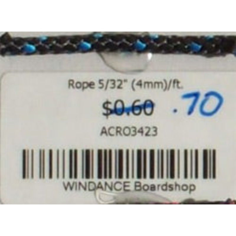 Rope Black/Blue Polyester 5/32" (4mm) Downhaul Line 1ft Precut