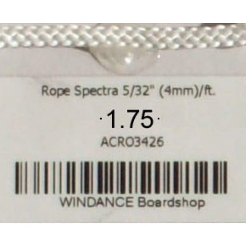 Rope White Spectra 5/32" (4mm) Downhaul Line 1ft Precut
